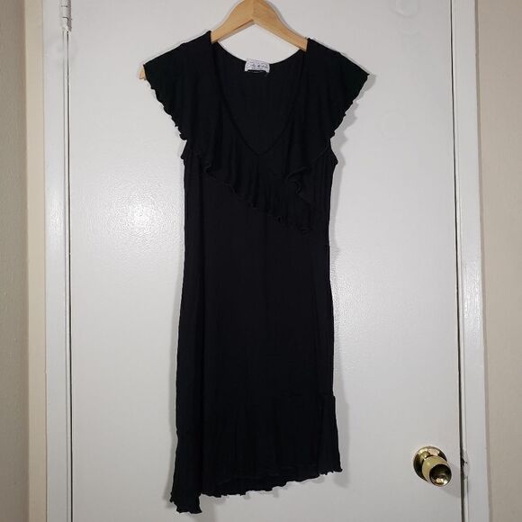 Feel the Piece Black V Neck Ruffle Lined Little Black Dress Size M - Picture 1 of 5